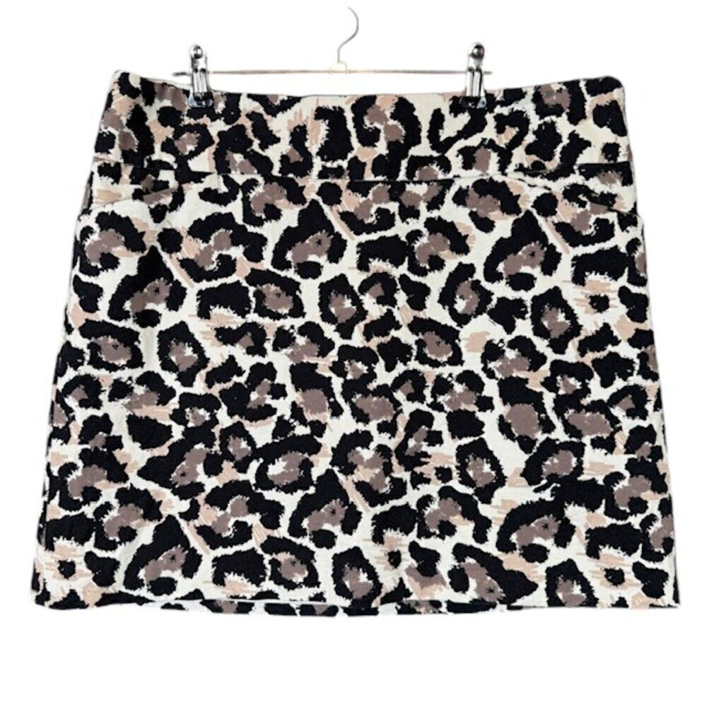 Loft Leopard Print Mini Skirt Pockets Size Zip Lined Tan Black Cream Size 10